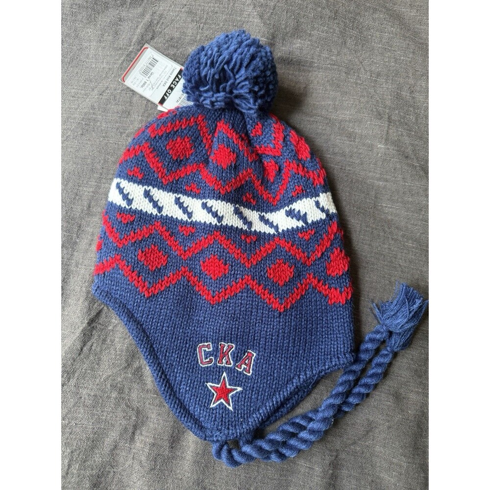 Reebok SKA St Petersburg KHL Tassel Knit Hat Beanie Earflap Pom NWT